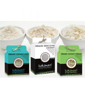 Kokonati Organic Desiccated Coconut Chips, Threads and Medium range