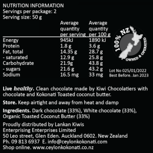 Nutrition Information Kokonati Dark Chocolate rough 100g